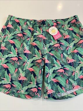 RuggedButts Flamingo Frenzy Mens Swim Trunks UPF 50 Navy Pink XXL NEW